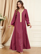 Abaya Muslim Woman Vintage Lace Tape V-Neck Polka Dot Print Long Dresses Ramadan Femme Robe Maxi Dress Spring New Red Dress